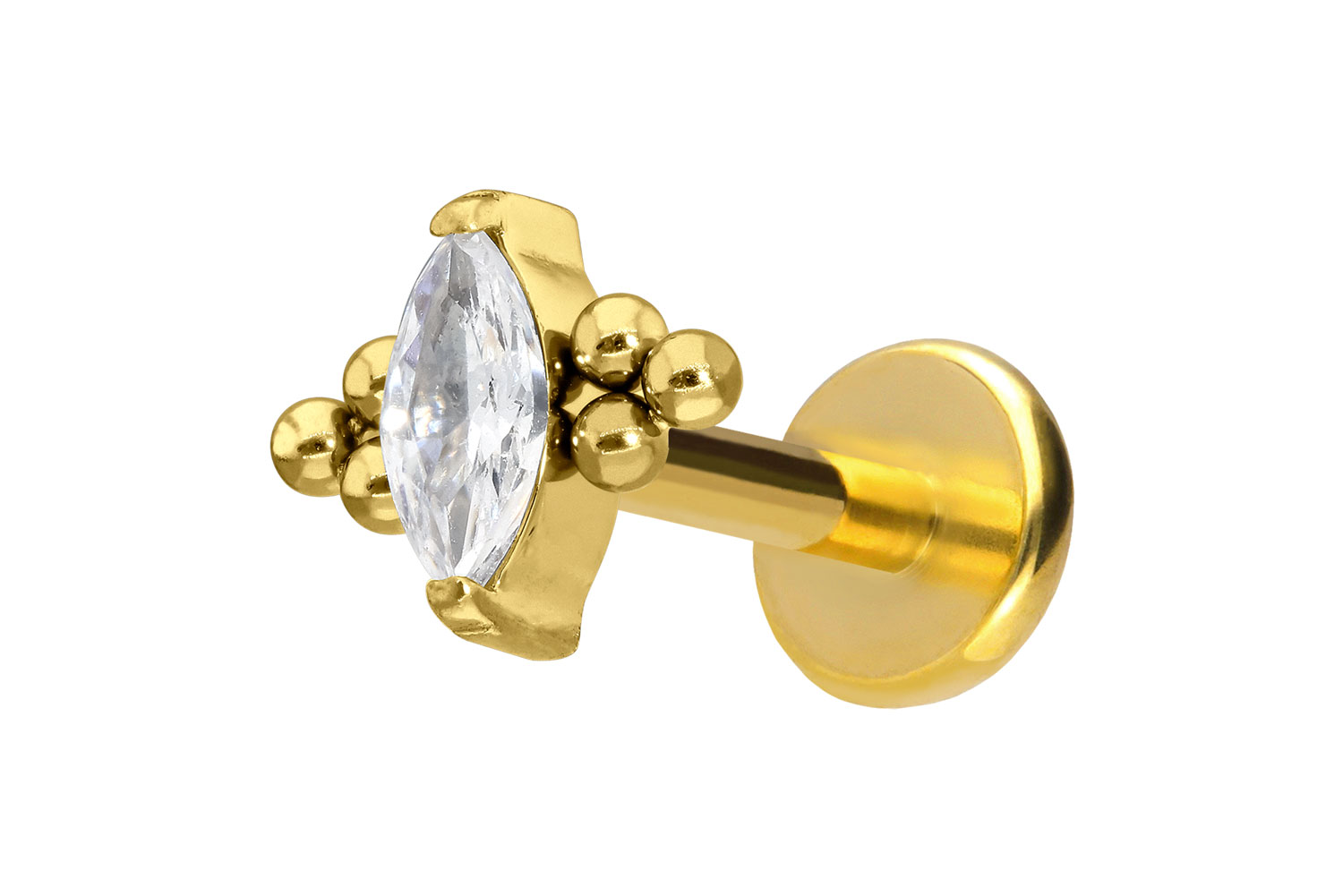 Titan Labret Piercing mit Push Fit KRISTALLTROPFEN + 6 KUGELN